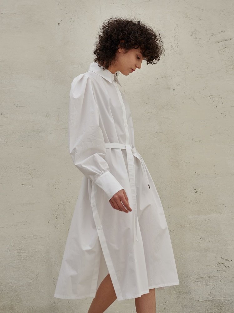 [SOLDOUT][미테]PUFF SLEEVE BELTED SHIRTS DRESS_WHITE